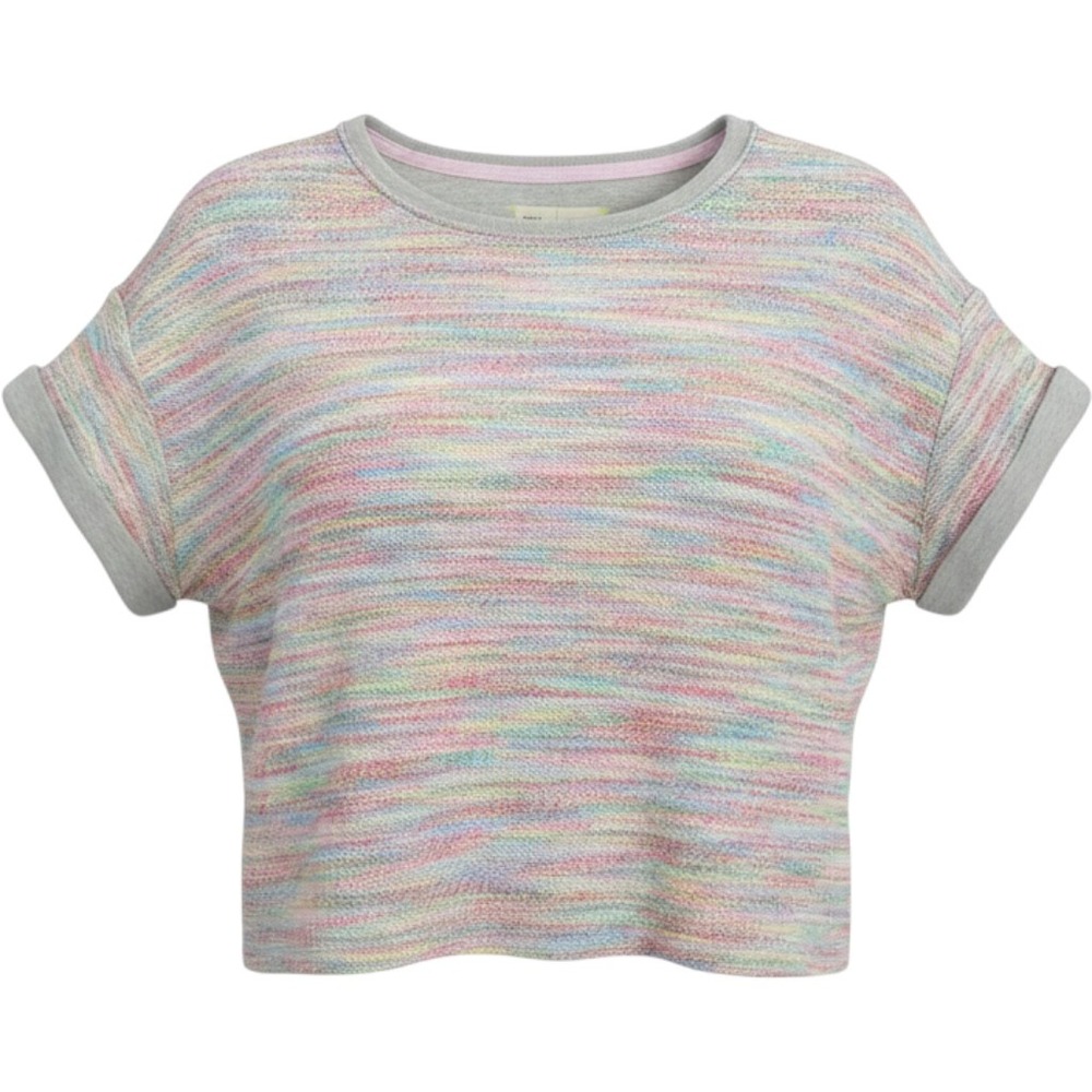 Saturday Sunday Small Space Dye Rainbow Knit Top Womens Cuffed Short Sleeve Crew